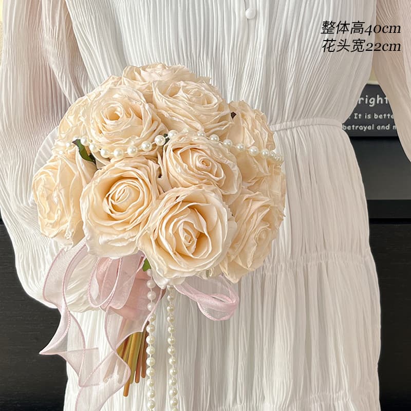 Monet Original Wedding Bride Bouquet Artificial Flowers High-End Burnt Edge Roses Fake Flowers for Certificate Receiving Bouquet Decoration