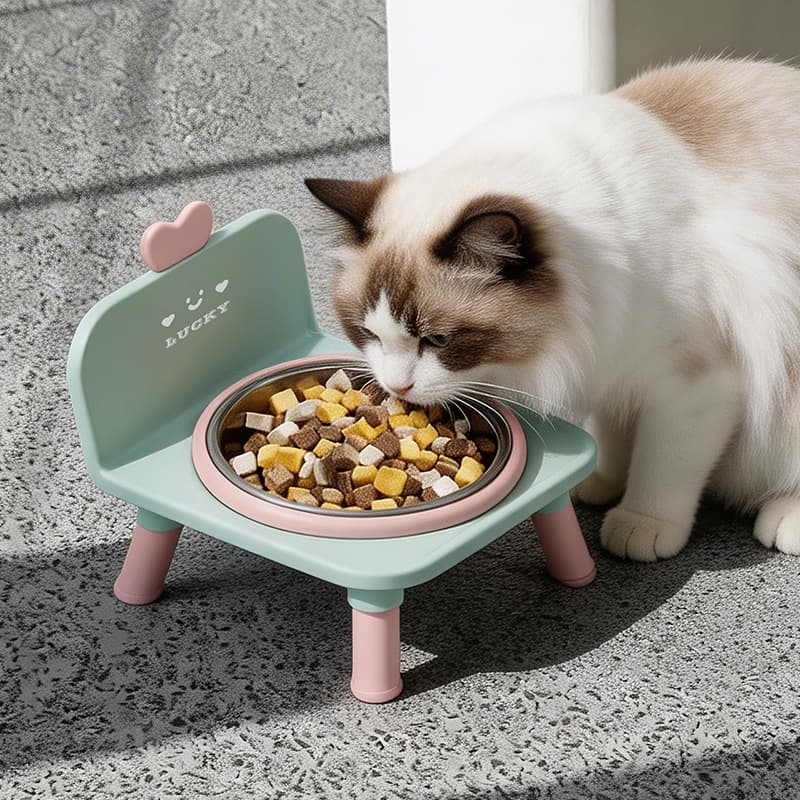 Pet Cat Bowl Stainless Steel Double Bowl Cat Neck Protection Elevated Double Bowl Non-Slip Anti-Tip Dog Bowl Dog Food Container Wholesale