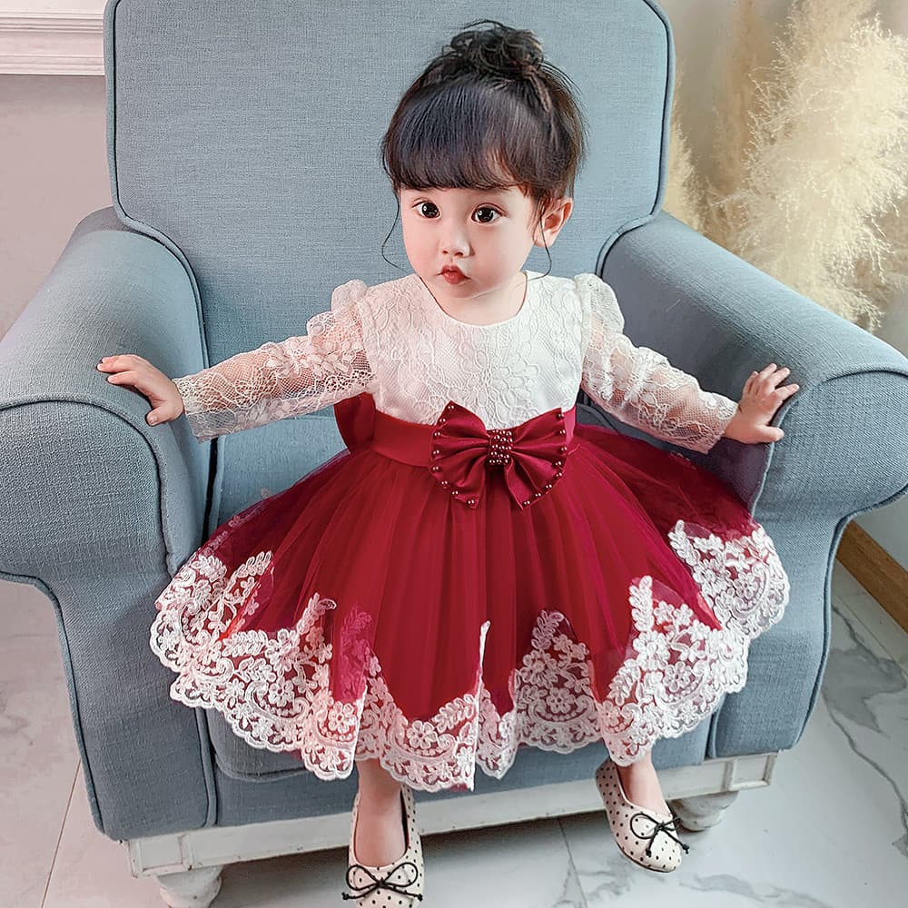 International Amazon Cross-border Lace Hollow Out Princess Dress Bow Baby Dress Weekly Gown For Girls Party