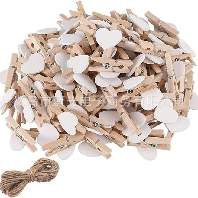 Factory wholesale 3.5/3cm white love small wooden clip heart-shaped wooden clip wooden photo clip cartoon clip