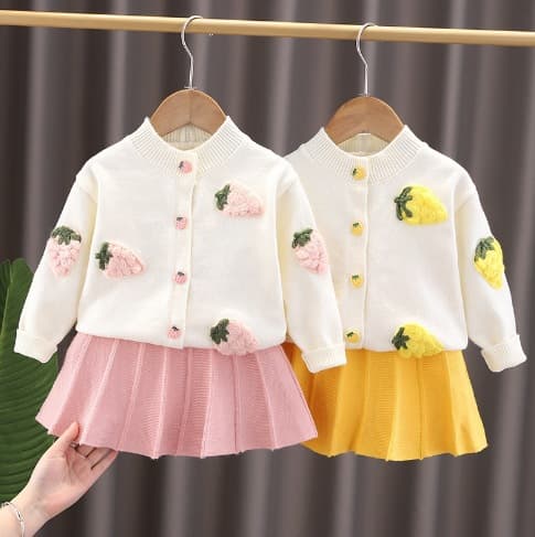 Drop Shipping [Jinyong] Girls Knit Cardigan Children's Sweater Two-Piece Set for Baby Girls