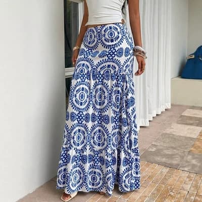 All-over Print Casual Loose Low-waist Skirt