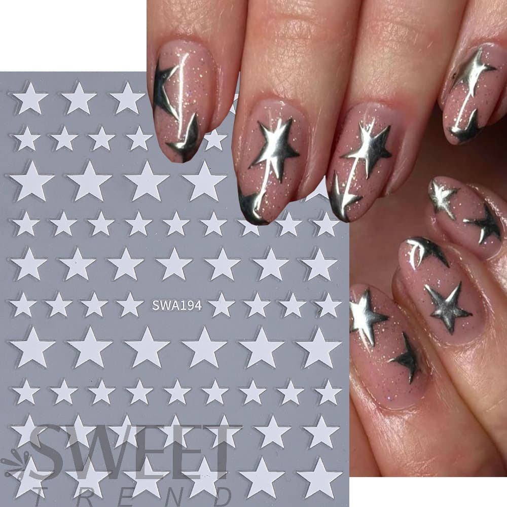 Sweet Trend Cross-Border New Nail Art Stickers Five-Pointed Star Adhesive Nail Stickers Popular Simple Wholesale Nail