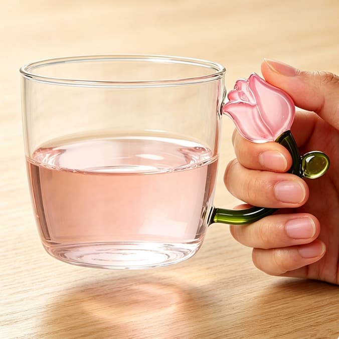 Creative flower glass tulip breakfast cup women's high-end coffee cup high temperature resistant cup can be customized