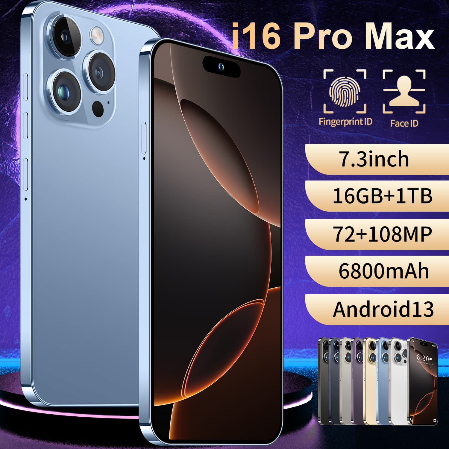 2025 New Cross-Border Mobile Phone I16 Pro Max 5G Global Universal Smart Island 16+1TB Android 8.1