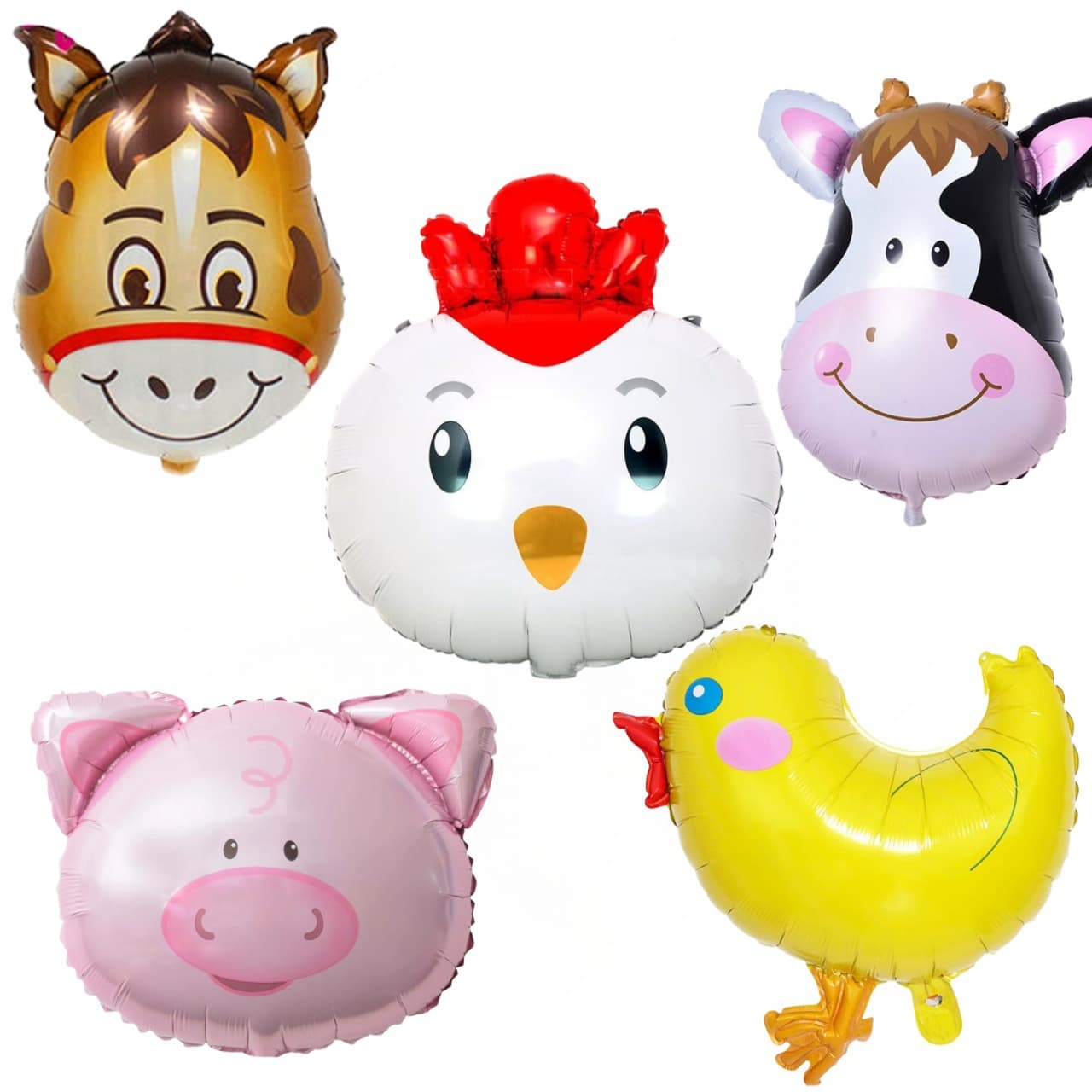 Cartoon Animal Head Balloons for Kids Birthday Party Decoration, Aluminum Foil Cow, Chick, Pig, Horse Shaped Decorations