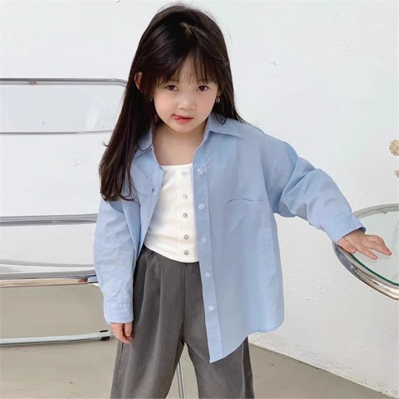 Girls' Solid Color Shirt 2025 New Spring and Autumn Children's Clothing Girls' Shirt Baby Korean Style Western Style Casual Top