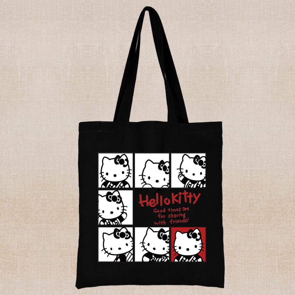 Sanrio Hello Kitty Cartoon Printed Canvas Bag Shoulder Bag Folding Bag Student Gift Tote Bag