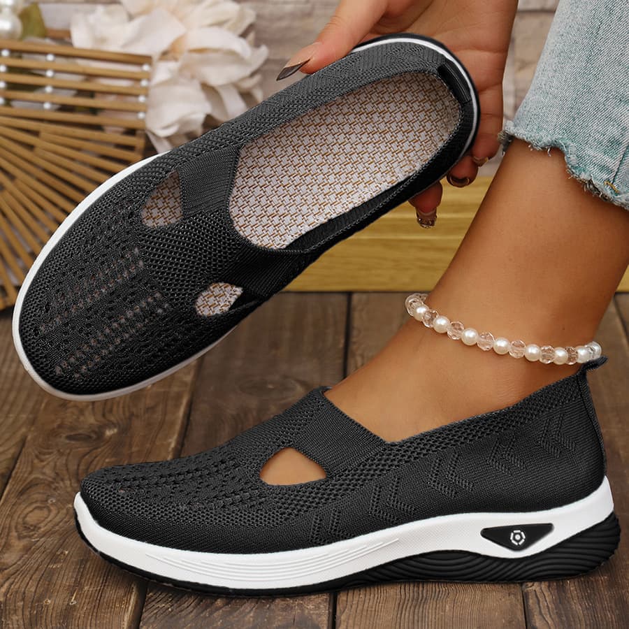 Women's Casual Shoes Cross-Border TEMU Dropshipping Women's Shoes Fly Knit Breathable Mother Shoes Shallow Mouth Cloth Shoes Lightweight Single Shoes