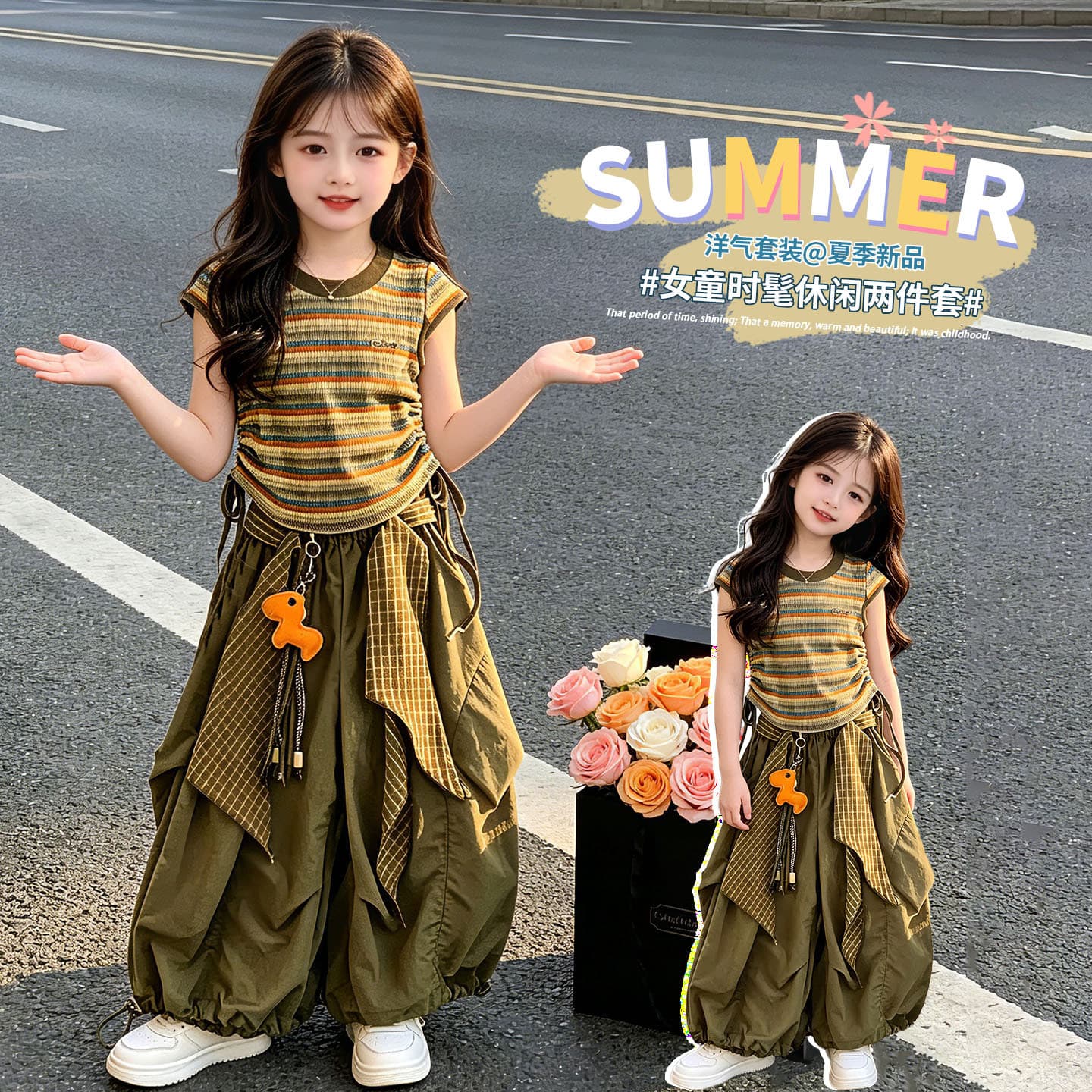 2026 Super Hot Girls' Clothing Summer New Style Little Girls Internet Celebrity Street Wear Children's Summer Clothes Korean Workwear Pants