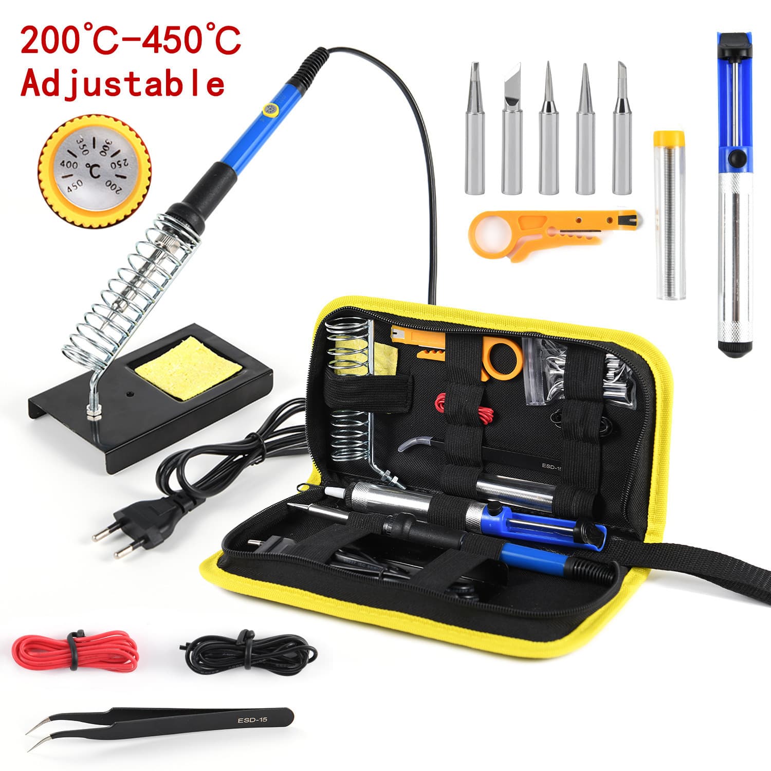 Adjustable temperature electric soldering iron soldering tool kit 15-piece set British and American regulations 908 60W Luotie soldering pen