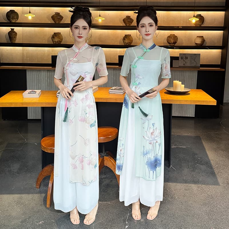 Foot Bath Wellness Center Chinese New Product Beauty Salon Technician Workwear, Elastic Breathable Plus Size Retro Chinese Style Pants Set