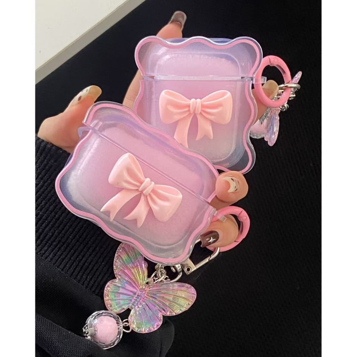Girl Pink Bow Airpods Pro Case Compatible with Apple 1/2/3 Gen Wireless Bluetooth Silicone Cover
