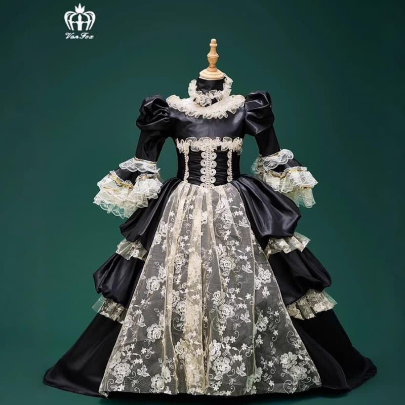 Children's Victorian noble palace dress female black drama catwalk masquerade Russian princess dress
