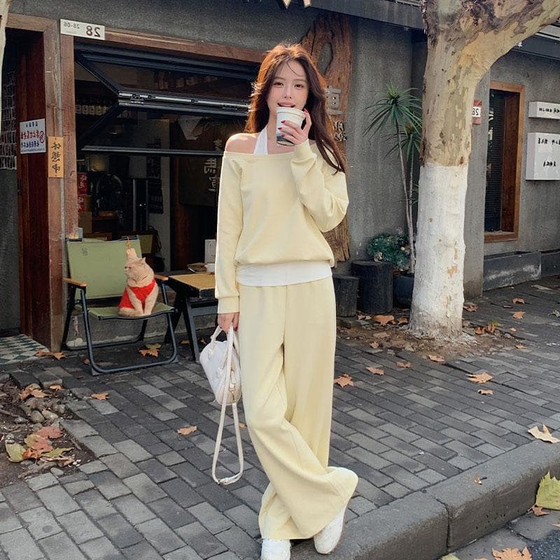 2025 Spring/Autumn Trendy Long Sleeve Pants Set Cotton Letter Print Round Neck Urban Casual Fashion Set 3419