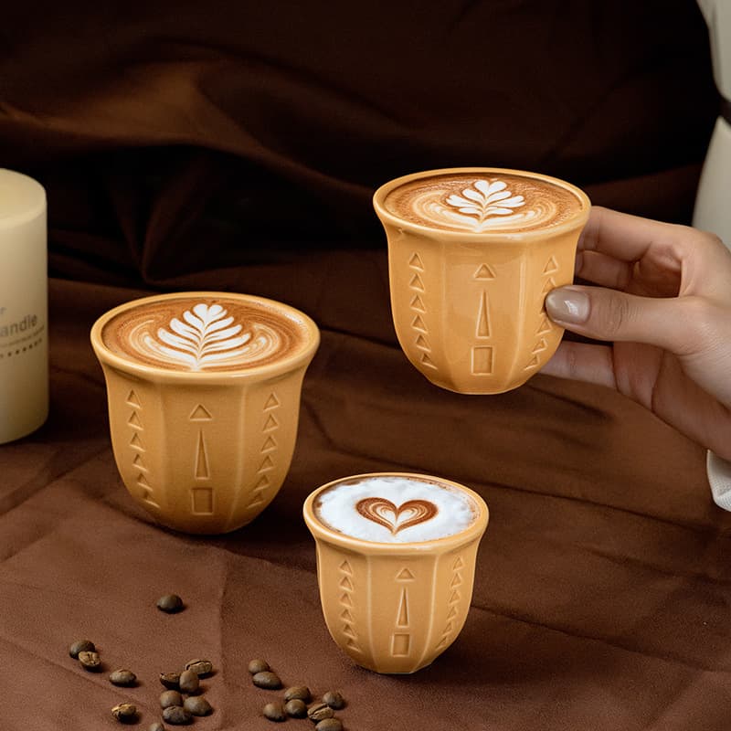 In-Stock Arabic-Style Ceramic Cup with Middle Eastern Architectural Patterns 100ml 180ml 250ml Coffee Milk Tea Cup