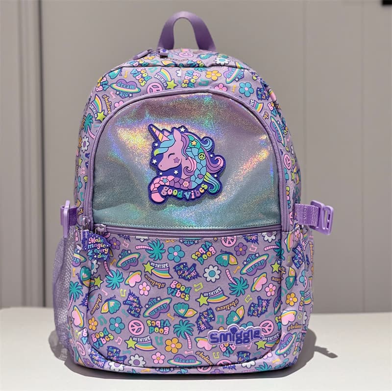 Australian Smiggle school bag for 1st to 6th grade students shoulder purple unicorn large decompression backpack multi-functional gift
