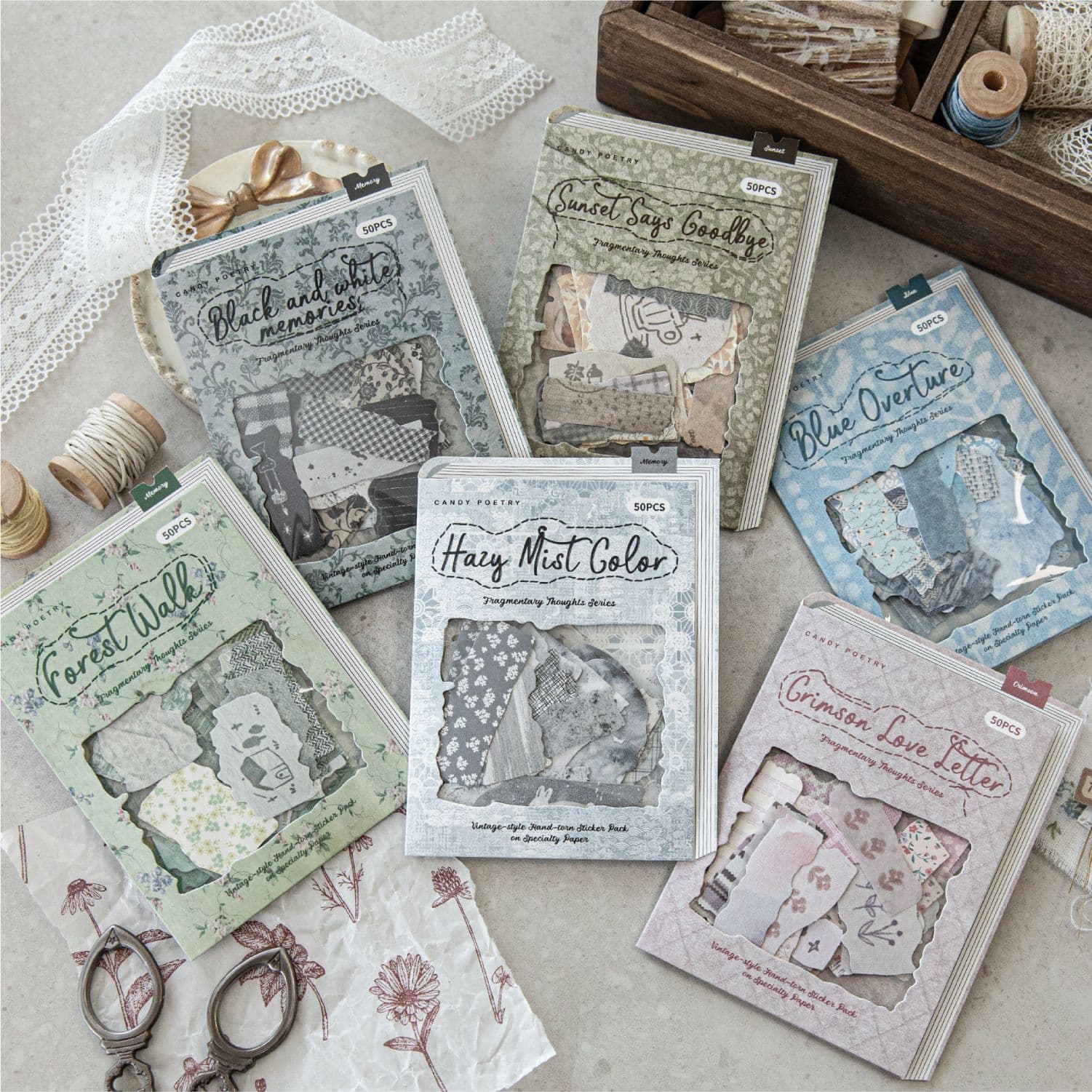 Sugar Poetry Double Pack Hand-Torn Sticker Pack Fragmented Fabric Series Color Theme Material Journal Decoration Cutting Film Stickers