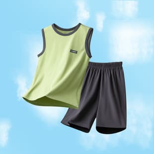 Children's Pure Cotton Vest Set Sleeveless Sports Leisure Set Combed Cotton High Elastic Vest Shorts Set Lycra Cotton Sweat-absorbent