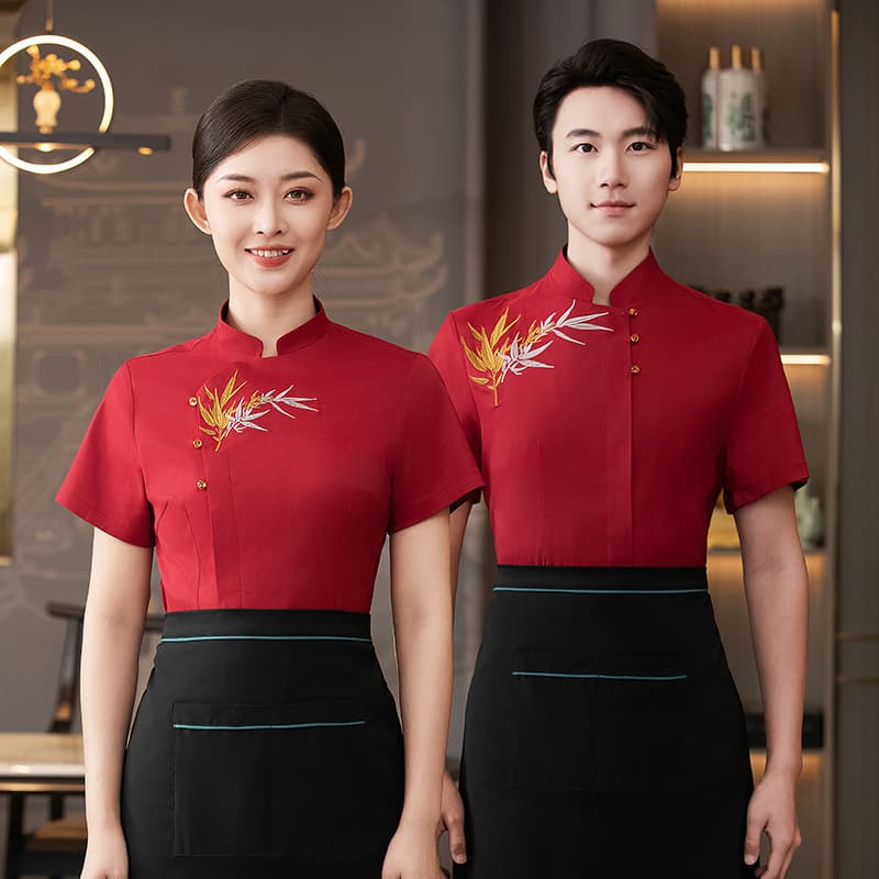 Restaurant Server Uniform Women Chinese Restaurant Hotel Dining Short Sleeve Workwear Hotpot Spring Summer Clothing