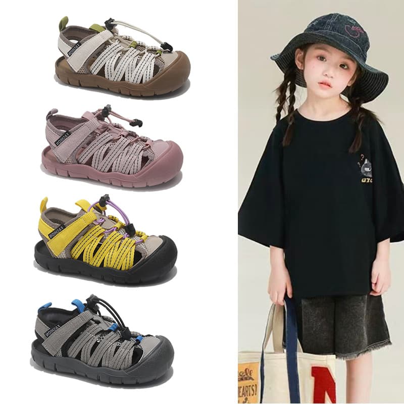 Children's Breathable Sports Sandals 2026 Summer New Girls Students Soft Sole Beach Shoes Boys Anti-kick Toe Sandals