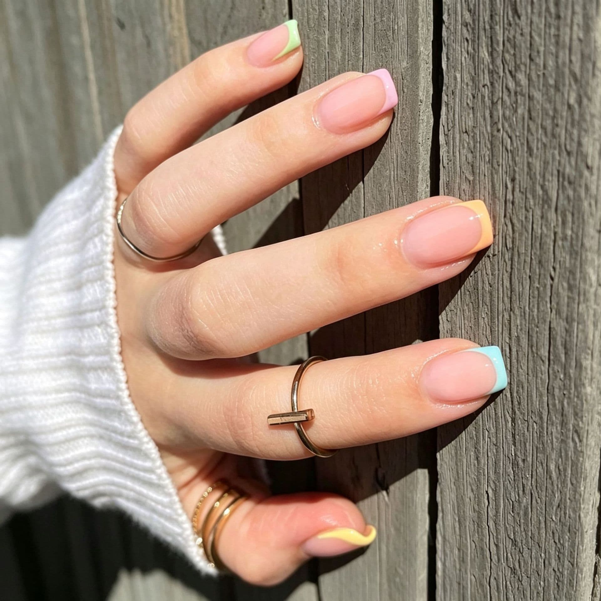 Short Square Multicolor French Wearable Nails Fine Glitter Classic Simple Fashion Press-On Nails Removable Best-Selling Finished Product for Cross-Border Sales