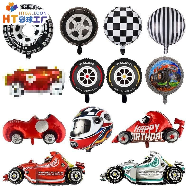 Racing balloons 18 inches 22 inches 4D round black and white checkered striped mosaic helmet party decoration arrangement balloons