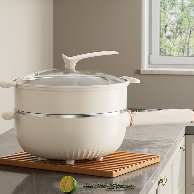 Smart 304 Inner Pot Honeycomb Electric Wok, Non-Stick Frying Pan High Power Home Small Electric Hot Pot with Steaming and Boiling Functions