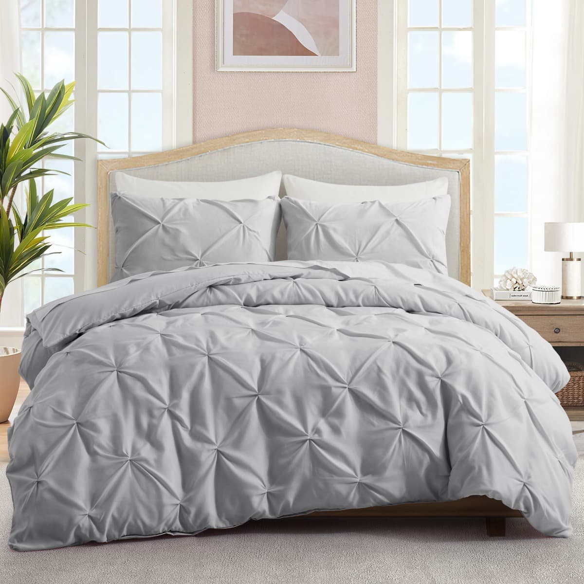 Cross-border Amazon ruffled craft gray pleated duvet cover set home textile bedding 3-piece set for foreign trade factory wholesale
