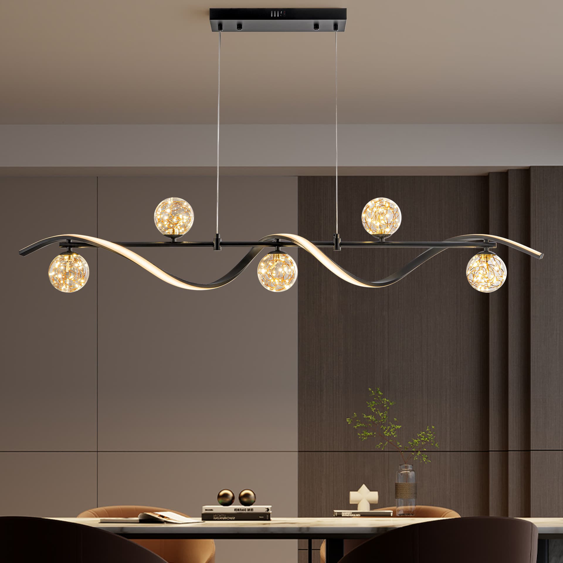 Modern Minimalist Indoor Restaurant Pendant Lamp Zhongshan Home Decorative Glass Wholesale Creative Atmosphere Wave Light Main Light
