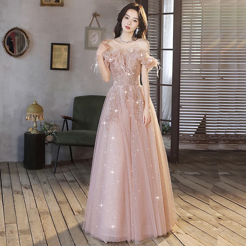 Women's Evening Dress Light Luxury Unique High-End Pink Wedding Toast Dress Bride Gorgeous Engagement Adult Ceremony