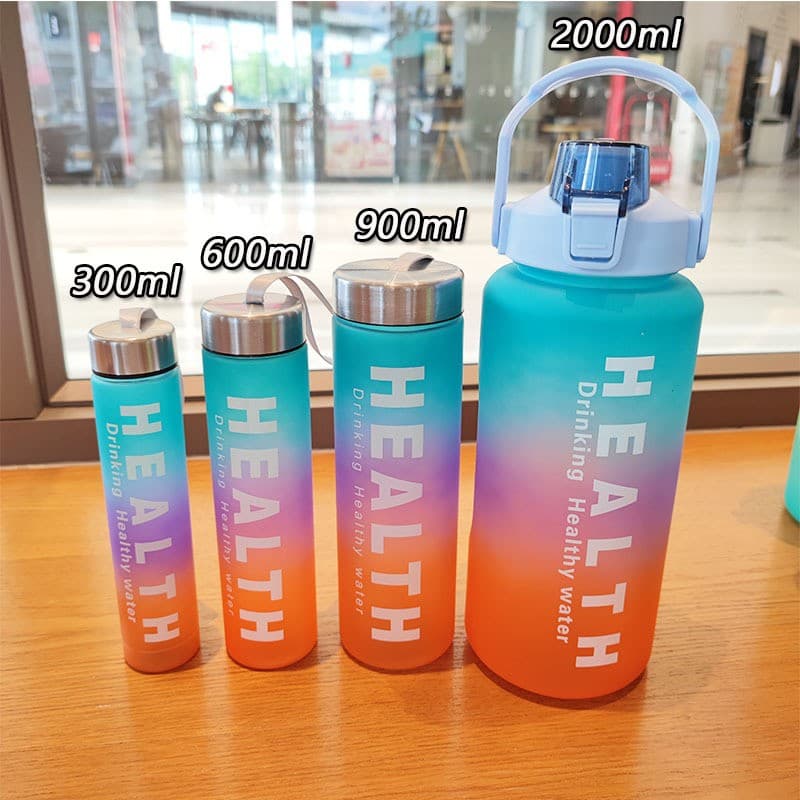 4-Piece Gradient Frosted Water Bottle with Portable Strap, Space Cup, Sports Bottle, Large Capacity, Pop-Up Straw Cup
