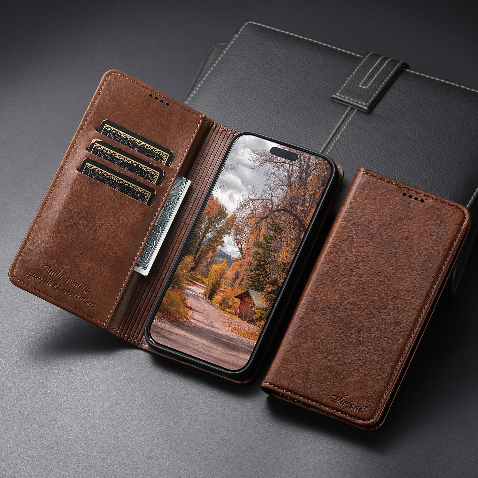 Compatible with iPhone 17 Pro Max Case Samsung S26 Ultra Flip Card Holder Stand Apple Protective Leather Cover