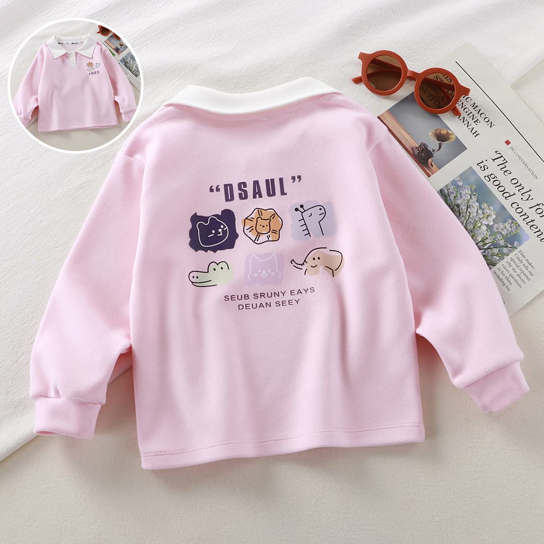 2025 spring/autumn new girls' fashion loose versatile Polo shirt, boys' warm outerwear hoodie top