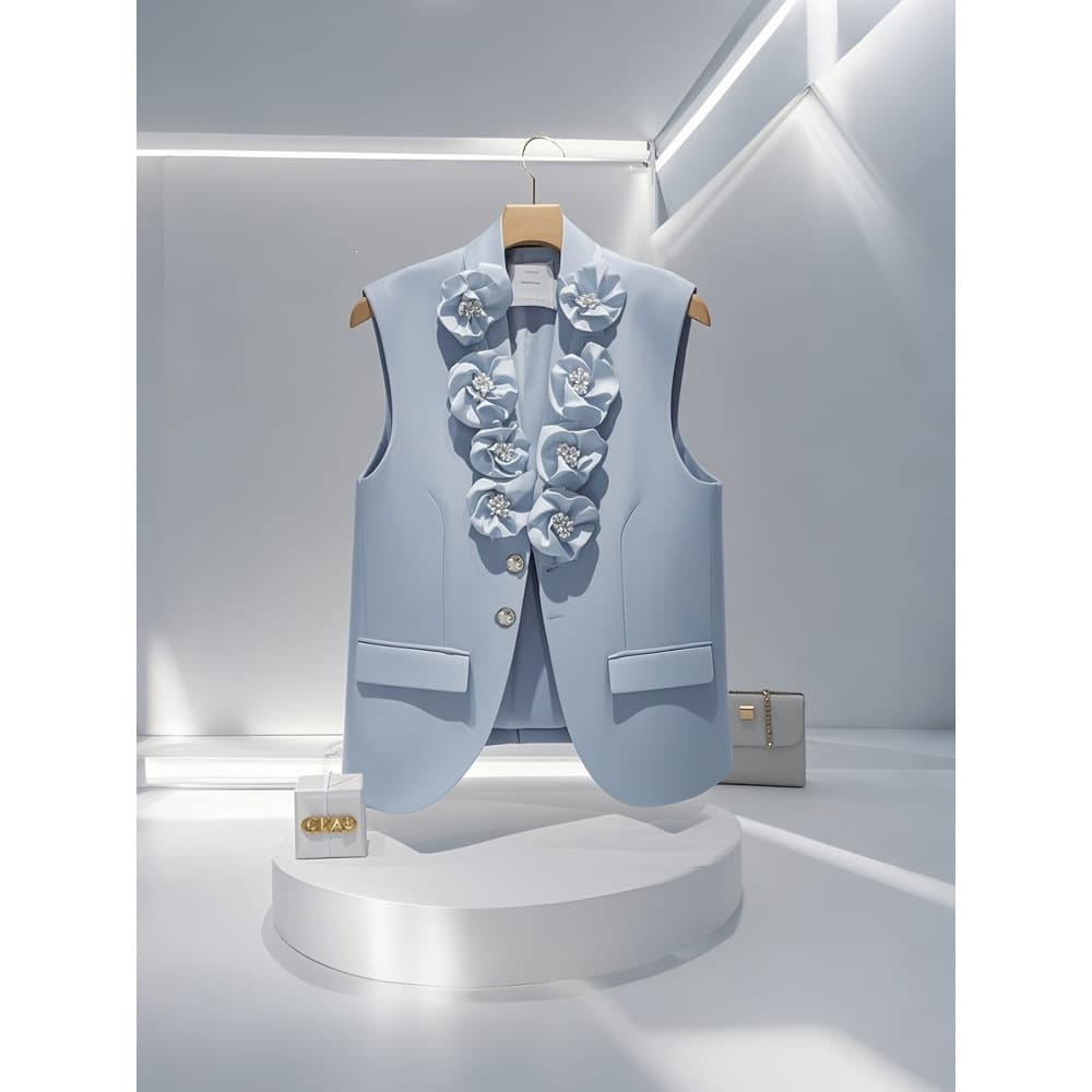 Buyer store designer style super beautiful three-dimensional flowers, retro European style suits, vests, jackets, trendy tops for women