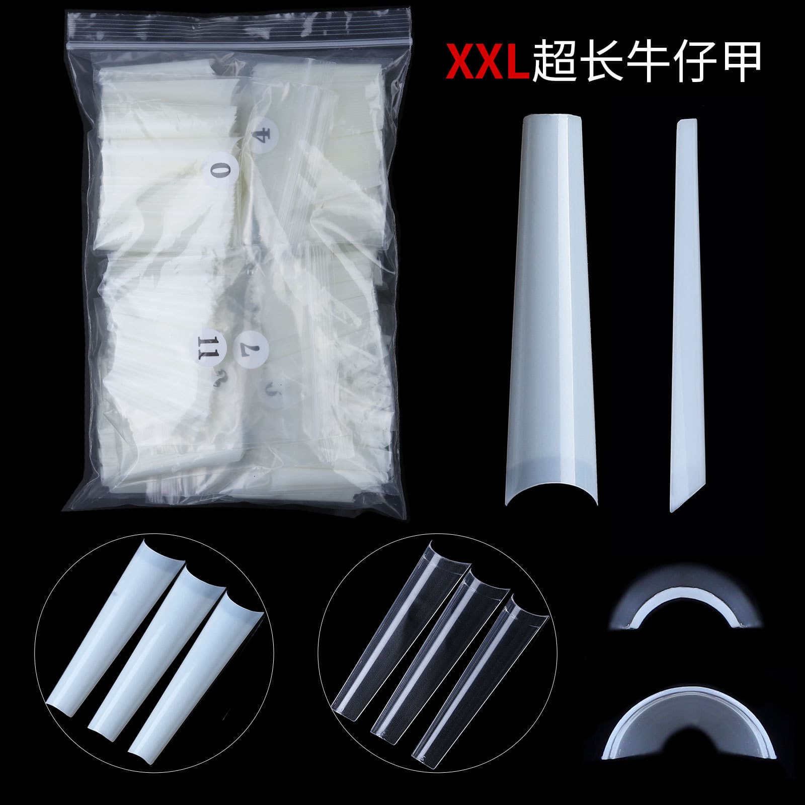 XXL Denim Nail Tips French Style Fake Nails Natural Color Bagged Nail Tips Short Medium Long Styles Imported OEM for Ladies