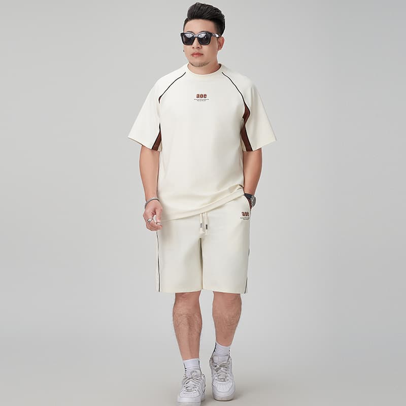 [Discontinued Size] T1092 Plus Size Set Breathable Short Sleeve T-Shirt Men Summer Street Style Printed T-Shirt Loose Fit