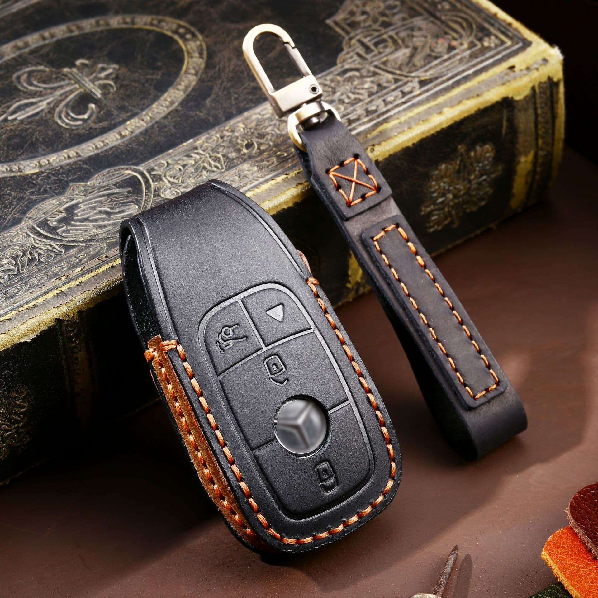 Amazon Hot Selling Key Case for Mercedes Benz Car Key Cover Genuine Leather