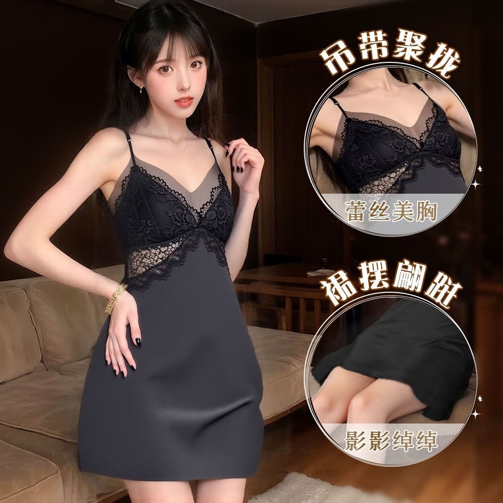 Sexy Pajamas Summer New Sexy Suspenders Ice Silk Mid-length Skirt Sexy Underwear Temptation Emotional Home Clothes Set