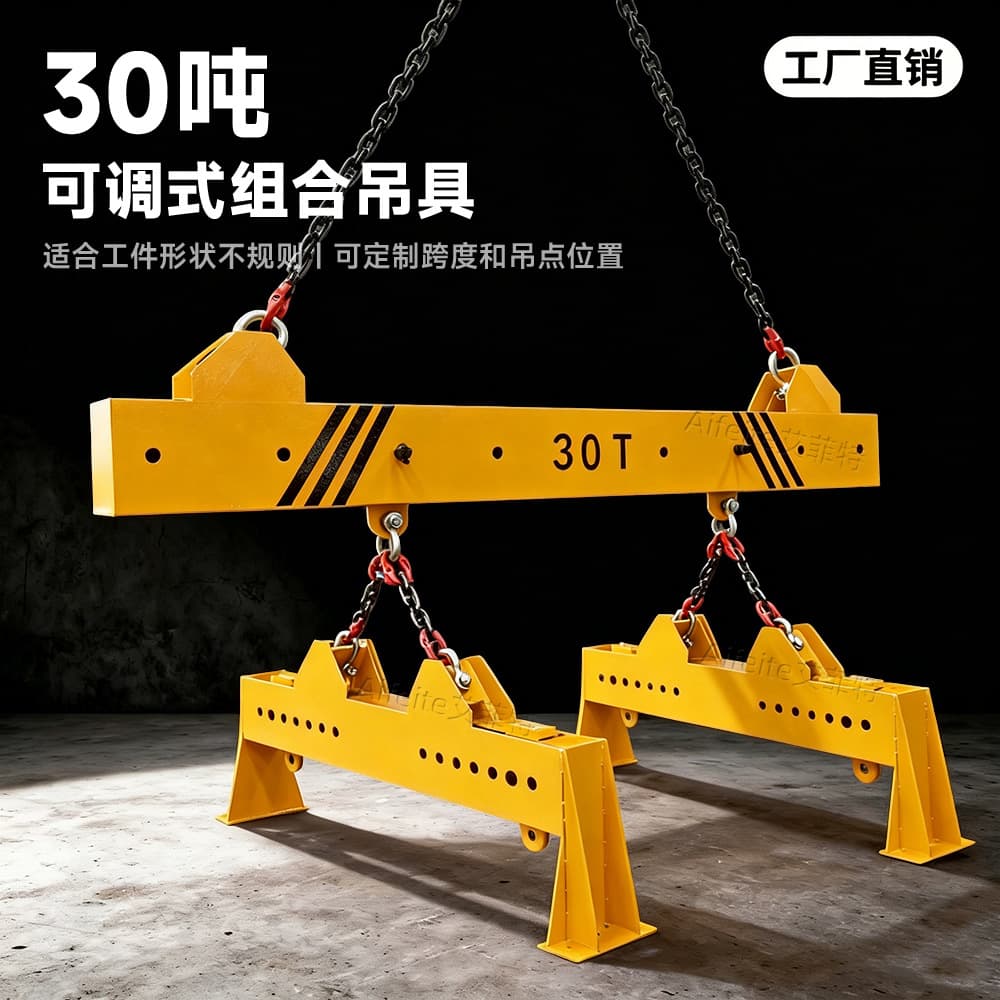 Iron Flat Bar Lifting Beam, Adjustable Double Lifting Point for Irregular Workpieces, 30 Ton Combined Balance Beam