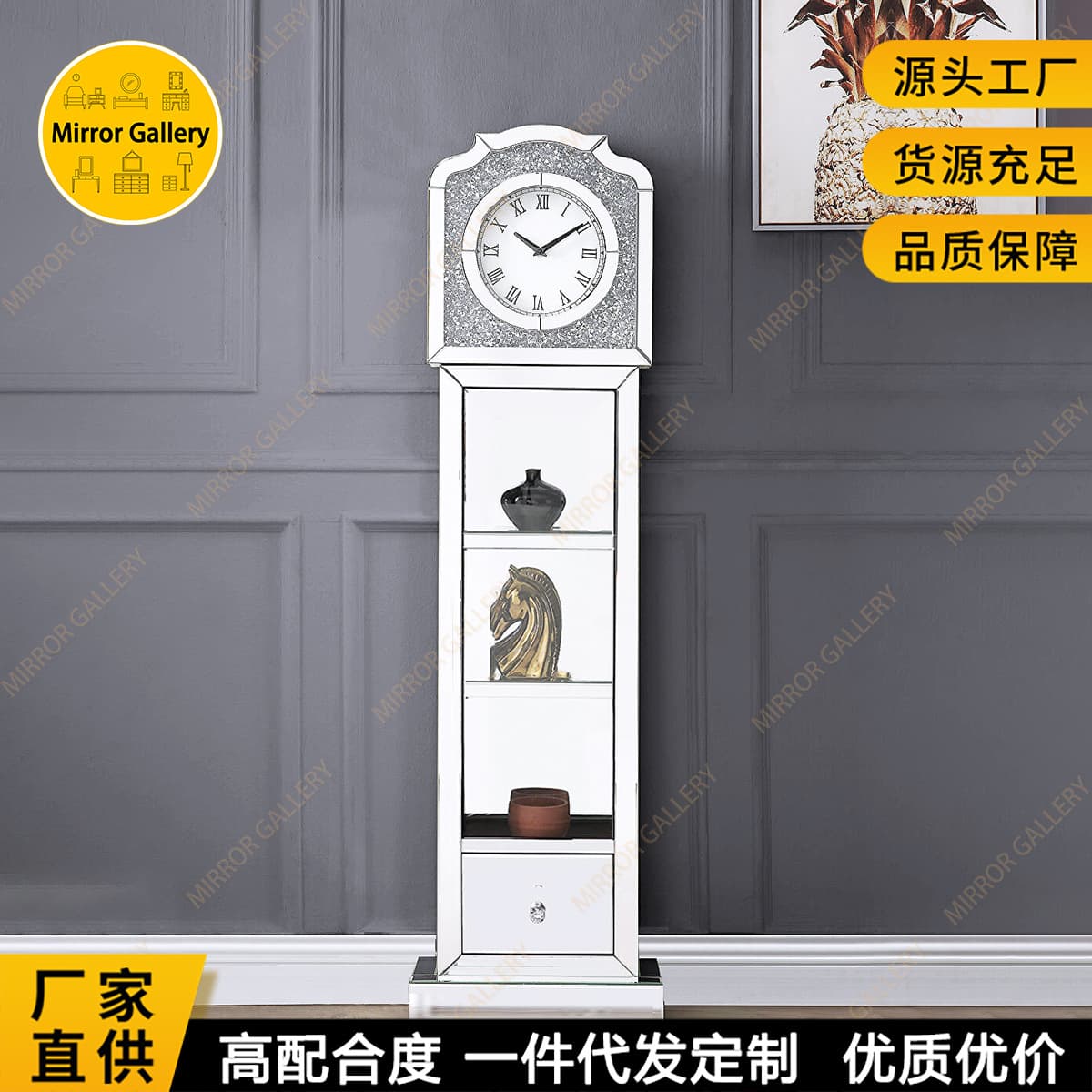 Hot Selling Grandfather Clock with Rhinestone Crushed Diamond Light Luxury Modern Floor Clock Factory Wholesale Drop Shipping Custom