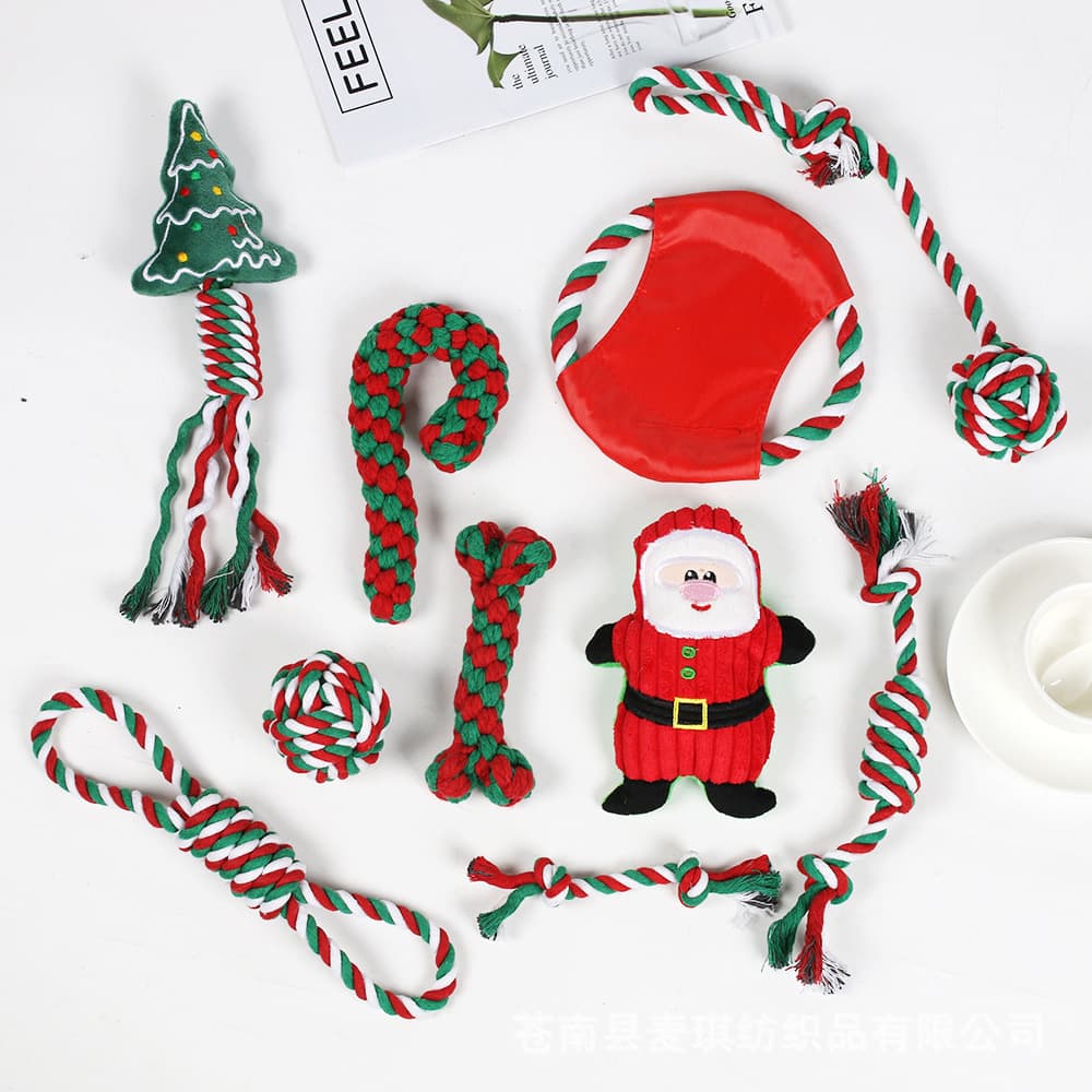 Amazon Hot Selling Pet Dog Cotton Rope Toy, Teeth Cleaning Pet Toy Set, Christmas Dog Toy Gift