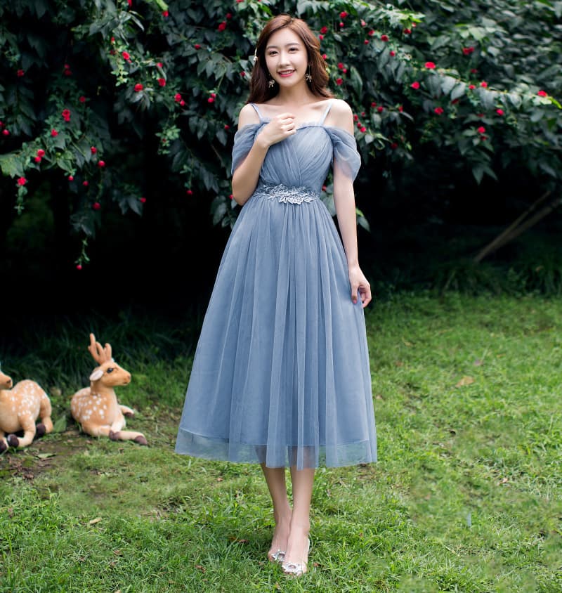 Bridesmaid Dress 2026 Sisterhood Host Performance Gown Women's Mid-Length Korean Style Mesh Veil Wedding Dress New Arrival