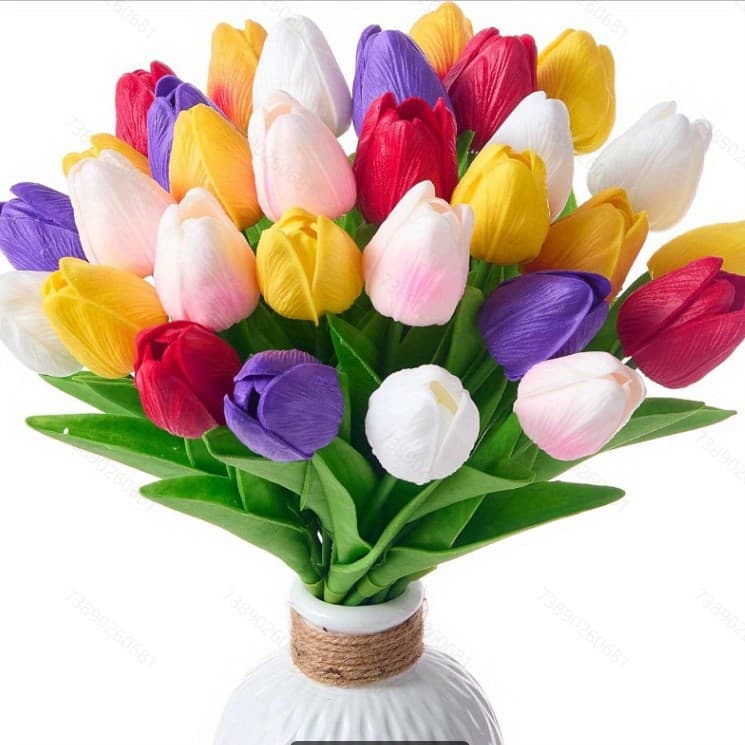 Cross-border PU Tulip Artificial Flowers Fake Flowers Nordic Style Wedding Home Decoration Props Artificial Flowers Factory Direct