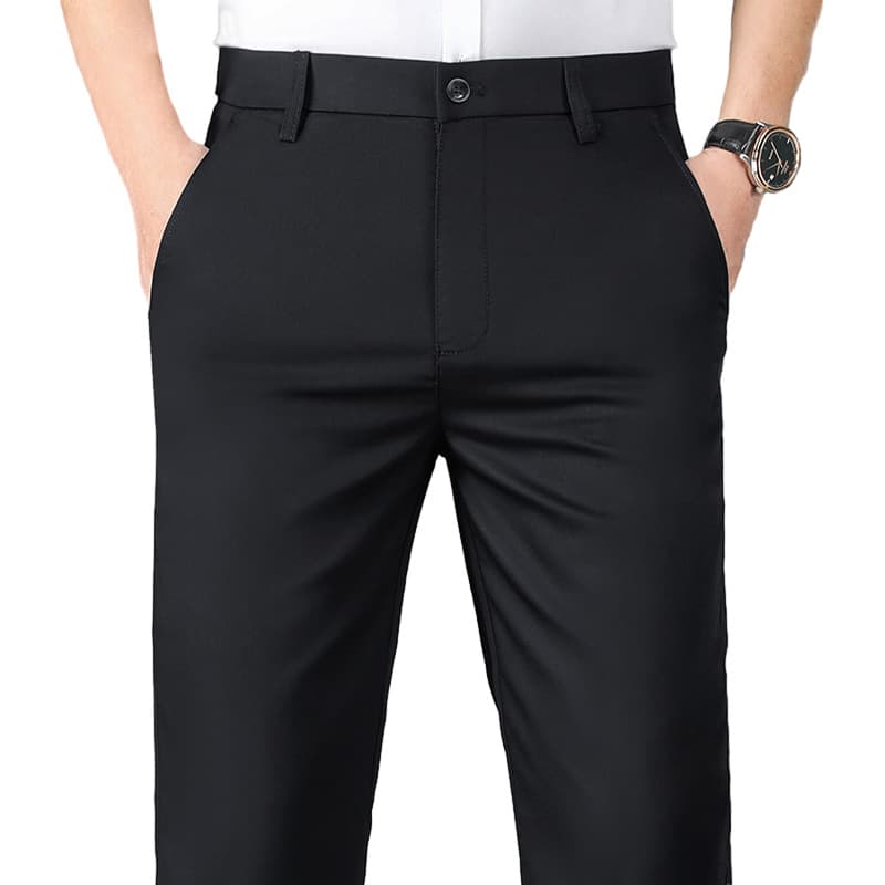 Non-Iron Straight-Leg Thin Casual Pants for Men, Stretch Middle-Aged Slim Fit Black Spring/Summer Dress Pants Business Formal Trousers