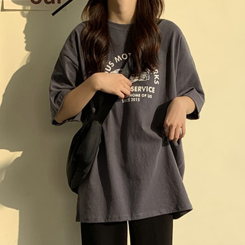 Loose Large Size Women's Cotton Short Sleeve T-shirt round Neck Print Casual Comfortable Summer Fashionable Streetwear Style