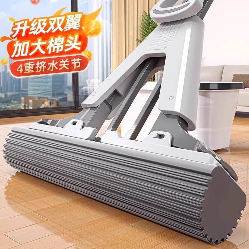 Hands-Free Sponge Mop Household All-in-One Clean 2024 New Absorbent Foldable Large Rubber Cotton Head Floor Mop