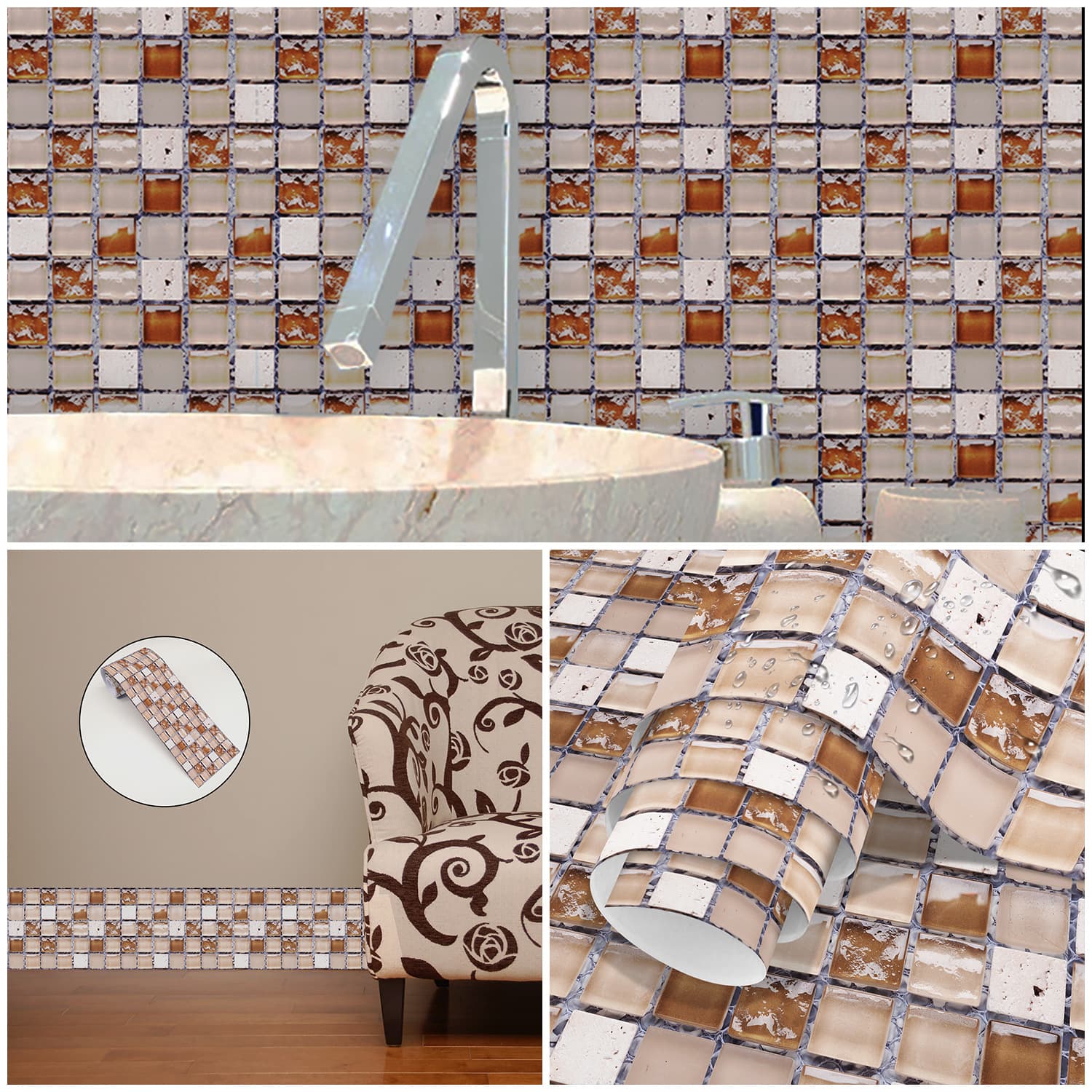 Cross-border simple mosaic flat waistline sticker kitchen bathroom wall wall cover ugly transformation self-adhesive decoration