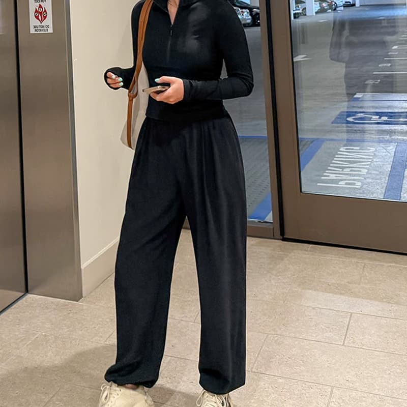 JOMOD 'Aladdin Essential Pants' Wrinkle-Resistant! Black High-Waist Wide-Leg Pants Women Loose Thin Casual Sports Pants
