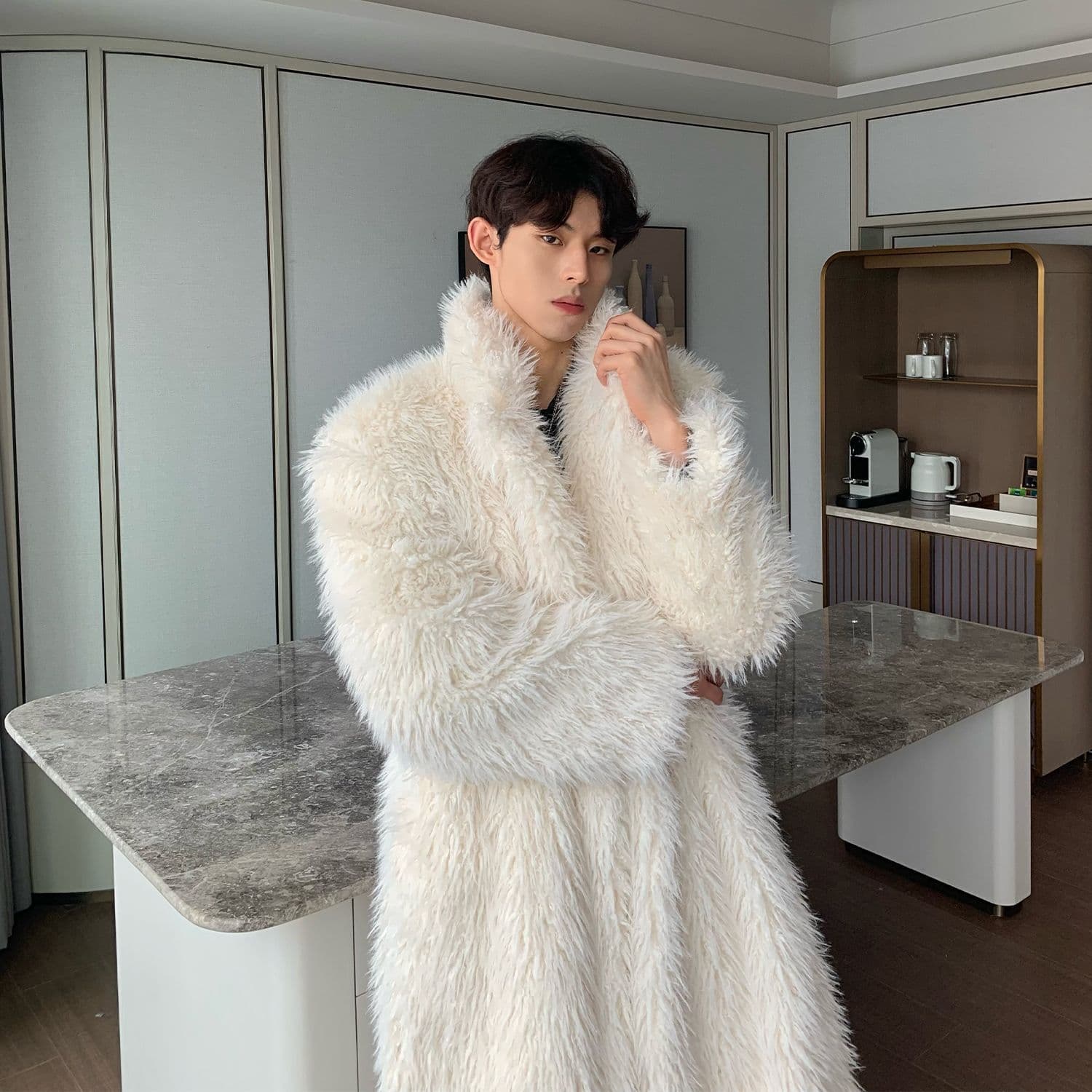 2024 Winter Ultra-Thick Long Plush Coat for Men, Oversized Fox Fur Style Heavy Fur Jacket Trend